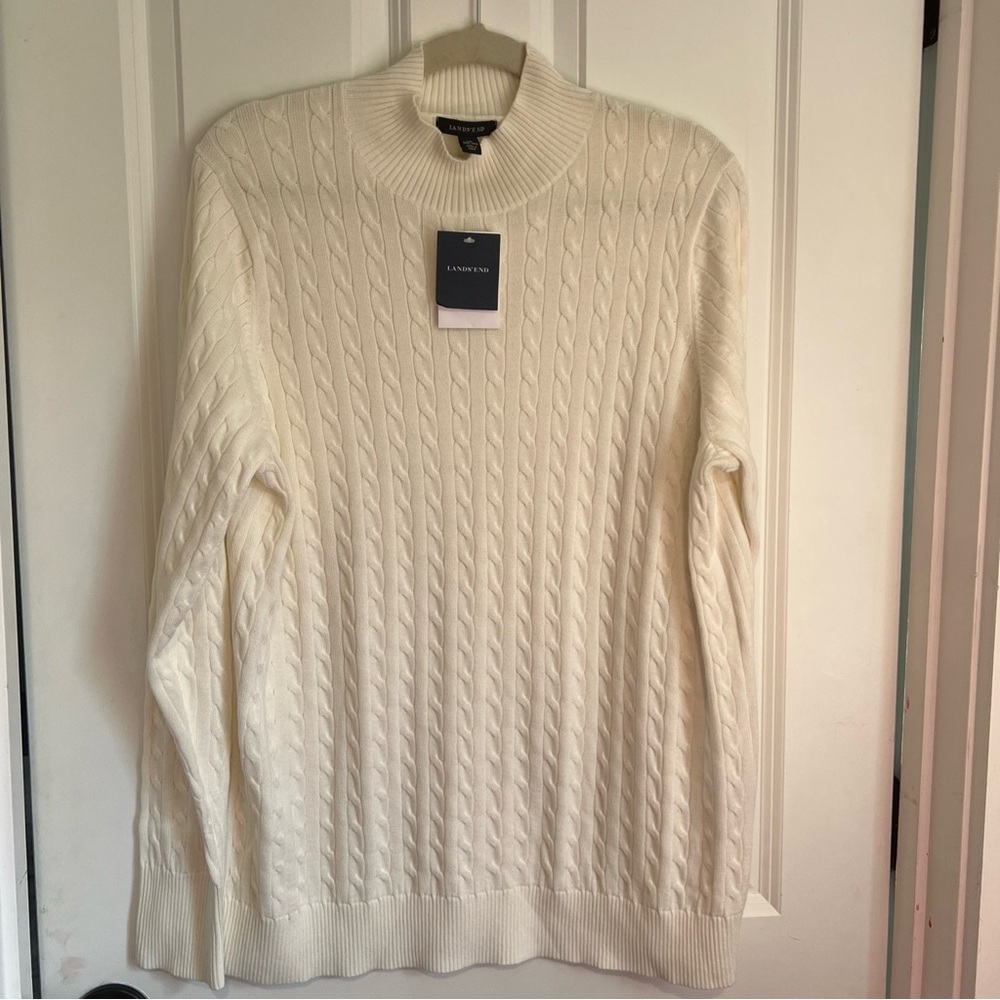 Lands' End White Cable Knit Pullover